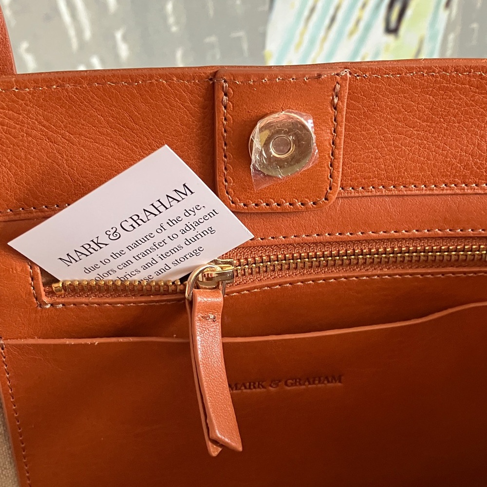 Mark & Graham Essential Leather Large Brown Tote with “SAM” Personalization NWOT - Picture 4 of 9
